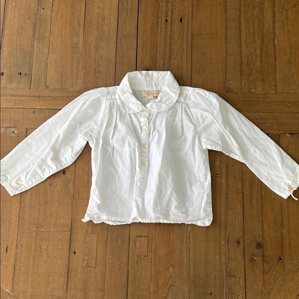 Pink chicken white Peter Pan collar blouse 3 years button front